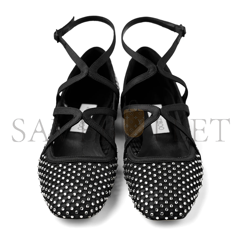 Ji*y Ch* astoria flat black satin crystal flats astoriaflatqhs